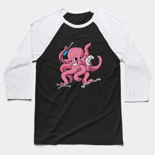 Funny mechanic octopus with tool Baseball T-Shirt